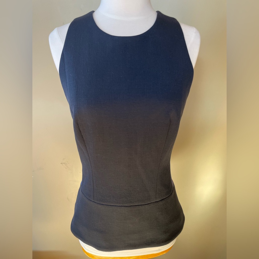 Victoria Beckham Navy Sleeveless Peplum Blouse
